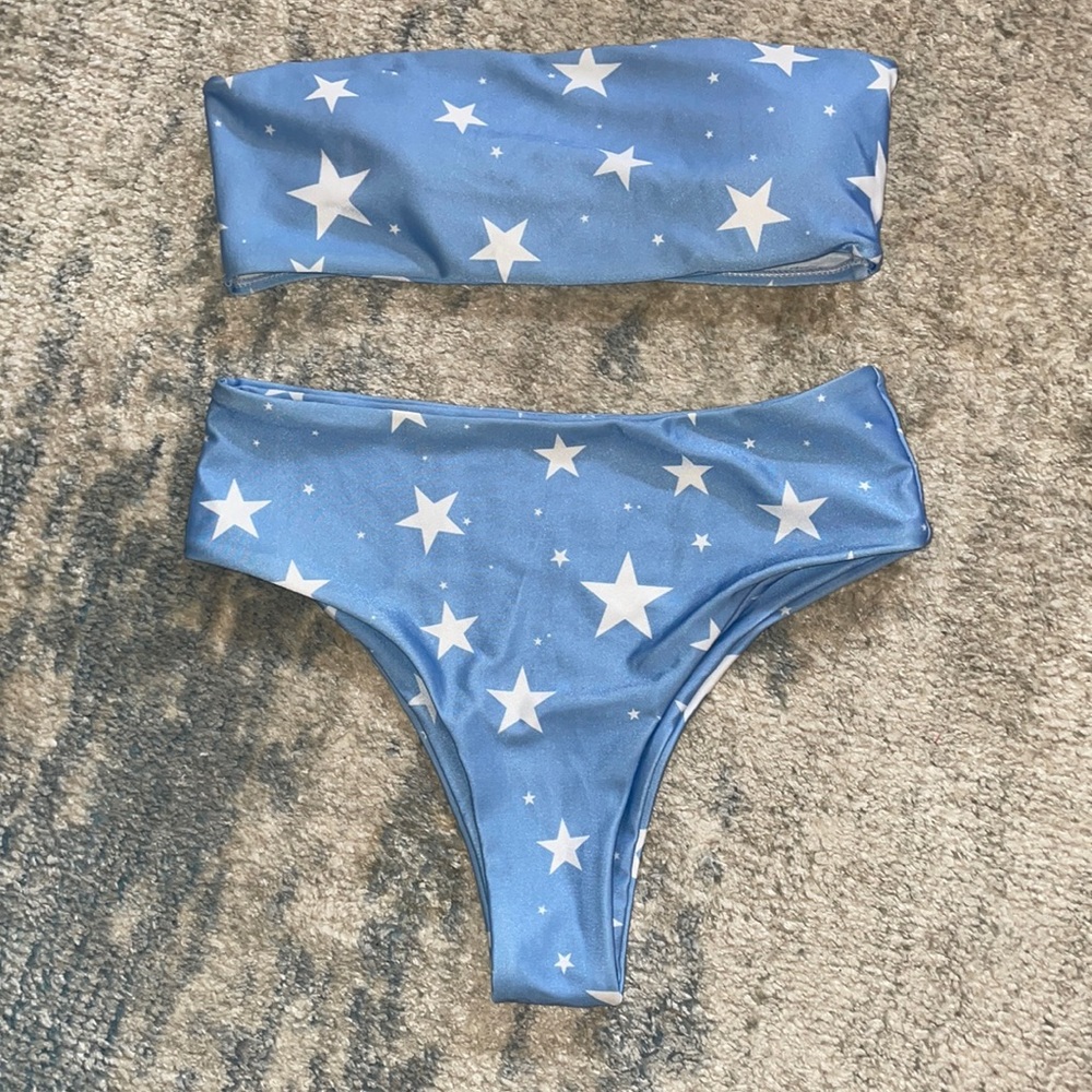 Womens strapless star bikini with high waisted bottoms